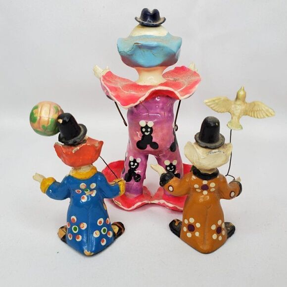 Vintage Creepy Scary Dirty Halloween Clown Figurines Paper Mache Nightmare Fuel - Picture 3 of 10